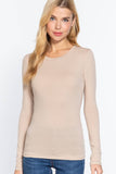 Long Sleeve Crew Neck Cotton Spandex Jersey Top: Tpe-Coconut Taupe / M
