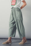 Striped Cotton Drawstring Harem Pants: SAGE / S-M-L:2-2-2