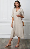 Long dress in 100% linen REF.7161: Khaki / Unique