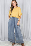 Flared Ruffle Hem Washed Chambray Crop Denim Pants VP83186: Washed Denim / S