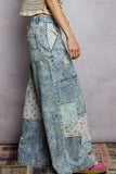 Patchwork Detail Denim Straight Fit Pants: DENIM MULTI / S