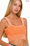 ", Square neck Washed Seamless Rib Bralette w/ Removab: DEEPCAMEL-159667 / L/XL