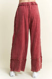 MineralWash Wide Pants with raw hem frayed details HP5536: Natural / S-M-L / 2-2-2