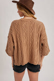 OVERSIZED BELL SLEEVE CABLE KNIT SWEATER: CREAM / S/M