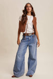 Colored Denim Tie-Front Vest LVT018: Caramel / M