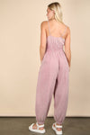 NP70837-Mineral Washed Cotton Gauze Casual Jumpsuit: SAGE / S-M-L/2-2-2