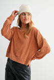 Raw Edge Waffle Knit Boatneck Pullover: DARK PLUM / S:M:L (2:2:2)