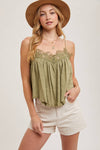 CROCHET CONTRAST CAMISOLE TOP: ASH / L