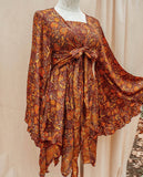 Hippie Bohemian Fairy Dress, Elastic Fairy Skirt: Orange/Cream / Lyla / Sleeveless Dress Only / PLUS