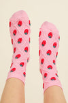 SC10040C-Strawberry Printed Textured Crew Socks: BEIGE / OS/5