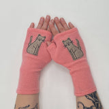 Fingerless Cashmere Gloves-Cat: Black on Rust / One Size Fits Most