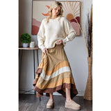 WASHED TIERED SMOCKED WAIST FLARE HEM SKIRT: SAGE / S-M-L-XL(2-2-2-2)