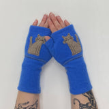 Fingerless Cashmere Gloves-Cat: Black on Rust / One Size Fits Most
