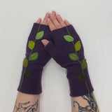 Fingerless Cashmere Gloves-Leaves: Grey / One Size Fits Most