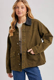 RELAXED BUTTON DOWN BARN JACKET: OLIVE / L