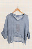 Linen top v-neck 23100 100% linen: Camel