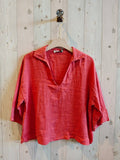 REF 12104 BLOUSE SHIRT COLLAR 100% LINEN: CAMEL