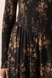 Floral Smocked Woven Maxi Dress: Black / S