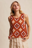 Crochet Granny Square Tassel Tie Vest LSW1006: Rust / M