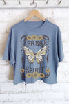 FREE SPIRIT BUTTERFLY GRAPHIC LONG CROP TOP: STONE