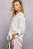 V-neck Short Sleeve Floral Embroidered Crochet Blouse Top: NATURAL / Os