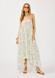 Spaghetti Strap Floral Hi-Lo Maxi Dress: Vanilla/Dusty Purple / L