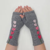 Fingerless Cashmere Gloves-Lupine: Rainbow on Grey / One Size Fits Most