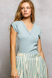 Vintage Wash V Neck Cotton Slim Fit Tee Top: IVORY / L