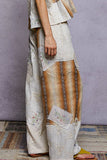 Solid lace patch detail woven pants: HONEY GOLD / M