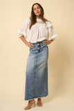 HIGH RISE FLARED MAXI SKIRT - Fray Hem: S