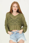 XHS52-ASIS OPEN KNIT V NECK PULLOVER SWEATER: IVORY / M