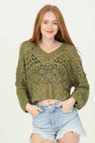 XHS52-ASIS OPEN KNIT V NECK PULLOVER SWEATER: IVORY / M