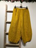 75096 solid linen balloon pants with elasticated waist: MUSTARD