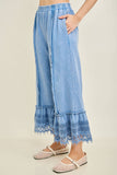 Mineral Washed Delicate lace trim hem Cropped Pants HP7236: HotCocoa / S-M-L / 2-2-2