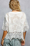 Crochet Trim Neckline Short Sleeve Jacket Top: NATURAL / Os