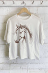 HORSE SKETCH GRAPHIC LONG CROP TOP: STONE