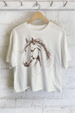 HORSE SKETCH GRAPHIC LONG CROP TOP: STONE