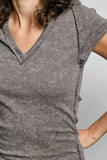 Vintage Wash V Neck Cotton Slim Fit Tee Top: IVORY / S