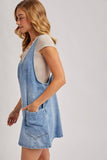 DENIM WASHED OVERALL POCKET DRESS: LT.WASH / M