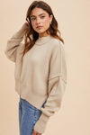 KNITTED MOCKNECK PULLOVER SWEATER: CAMEL / M