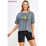 DESERT RIDER VINTAGE GRAPHIC MINERAL WASH CROP TOP: GREY / M