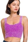 "...._ Square neck Washed Seamless Rib Bralette w/ Removab: ASH OLIVE-153482 / S/M