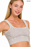 "...._ Square neck Washed Seamless Rib Bralette w/ Removab: ASH OLIVE-153482 / S/M