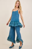 Mineral Washed Lace Ruffles Cropped Pants HP6931: Latte / S-M-L / 2-2-2
