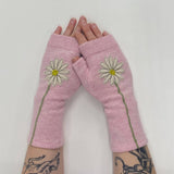 Fingerless Cashmere Gloves-Daisy: Cream on Brown / One Size Fits Most