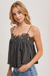 CROCHET CONTRAST CAMISOLE TOP: ASH / L