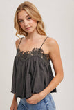 CROCHET CONTRAST CAMISOLE TOP: ASH / L