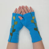 Fingerless Cashmere Gloves-Leaves: Grey / One Size Fits Most