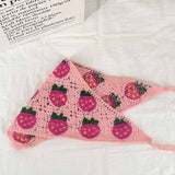 Cherry Strawberry Floral checkered Crochet Bandana -56colors: Flower16
