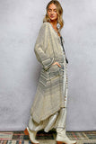 V-Neck Solid Stripe Linen Long Sleeve Cardigan: NATURAL MULTI / S